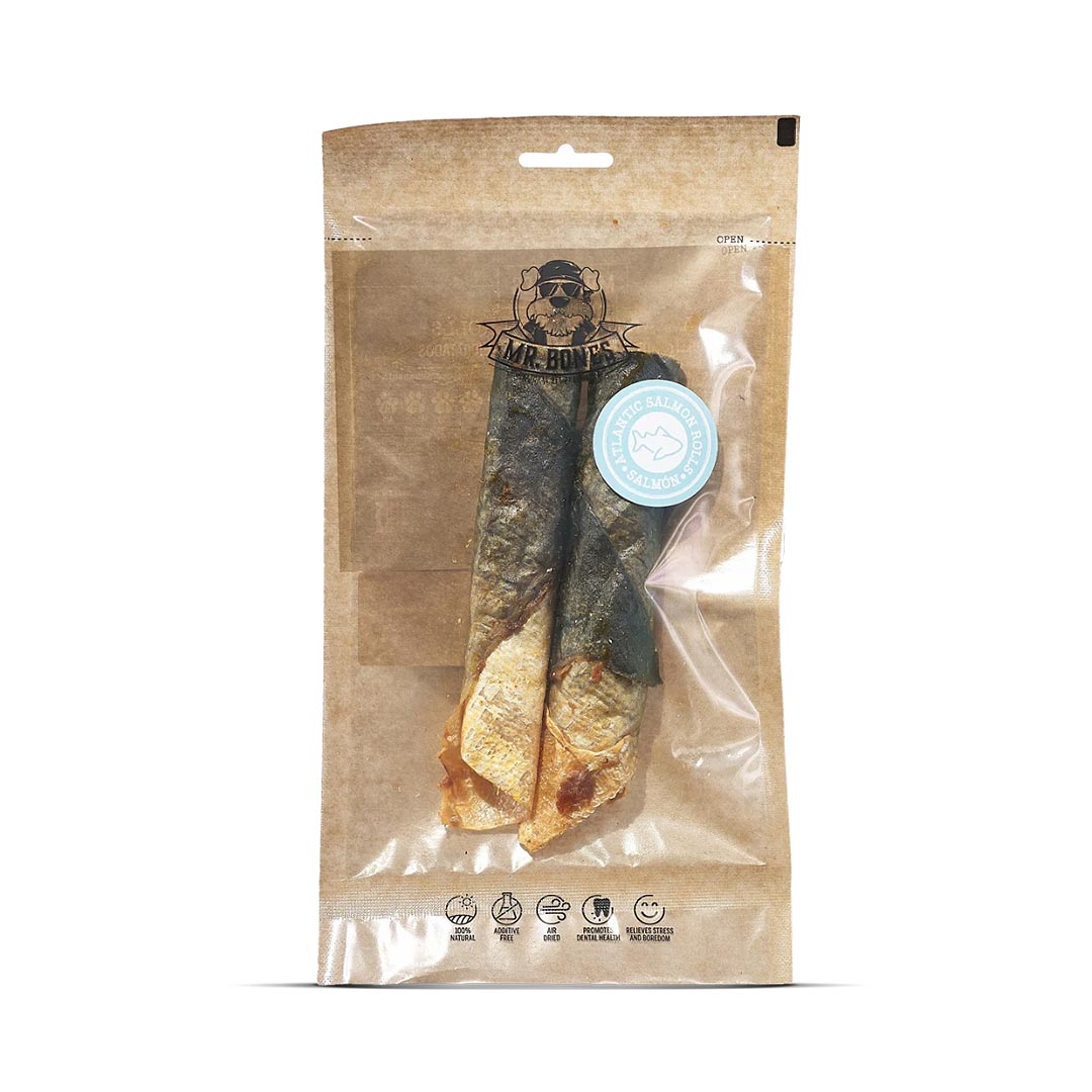 Mr. Bones Atlantische Zalmrolletjes – hondensnack, zalmrolletjes, 100% zalm, natuurlijk gedroogd