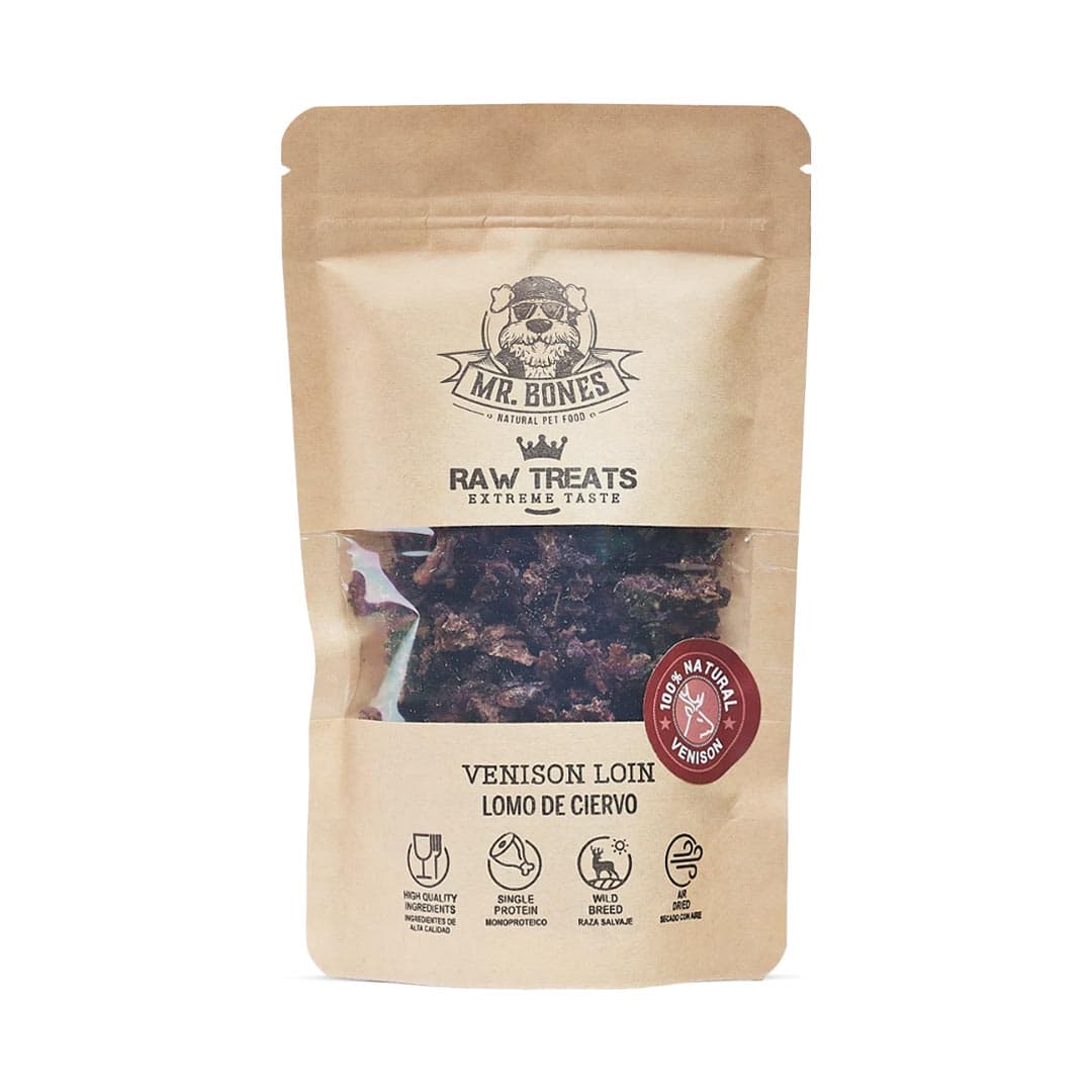 Mr. Bones Raw Treats Hertenhaas – 100% natuurlijke hondensnack van puur hertenvlees, langzaam gedroogd, eiwitrijk en ideaal als beloning, trainingssnack of snuffelspelletje