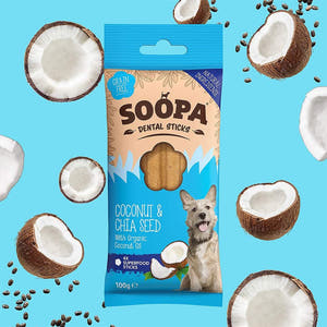 Soopa Dental Sticks Kokosnoot & Chiazaad – natuurlijke kauwsnack voor honden, graanvrije en hypoallergene gebitsverzorging