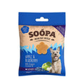 Soopa Healthy Bites Appel & Blauwe Bessen – voorkant verpakking – natuurlijke, graanvrije en hypoallergene minibites, gezonde beloningssnoepjes voor honden