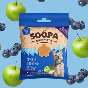 Soopa Healthy Bites Appel & Blauwe Bessen – natuurlijke, graanvrije en hypoallergene minibites, gezonde beloningssnoepjes voor honden