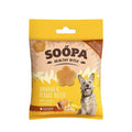 Soopa Healthy Bites Banaan & Pindakaas – voorkant verpakking – natuurlijke, graanvrije en hypoallergene minibites, gezonde beloningssnoepjes voor honden