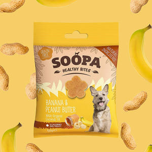 Soopa Healthy Bites Banaan & Pindakaas – natuurlijke, graanvrije en hypoallergene minibites, gezonde beloningssnoepjes voor honden