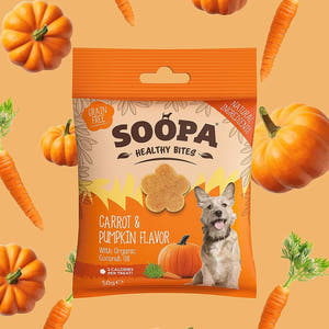 Soopa Healthy Bites Wortel & Pompoen – natuurlijke, graanvrije en hypoallergene minibites, gezonde beloningssnoepjes voor honden