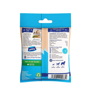 Soopa Healthy Bites Kokosnoot & Chiazaad – achterkant verpakking met ingrediënten en analyse – natuurlijke, graanvrije en hypoallergene minibites, gezonde beloningssnoepjes voor honden
