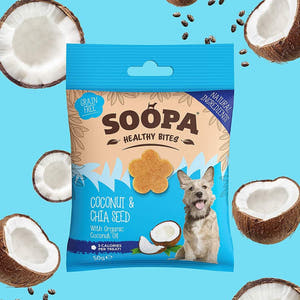Soopa Healthy Bites Kokosnoot & Chiazaad – natuurlijke, graanvrije en hypoallergene minibites, gezonde beloningssnoepjes voor honden