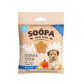 Soopa Healthy Puppy Bites Banaan & Pompoen – voorkant verpakking – natuurlijke, graanvrije en hypoallergene minibites, gezonde beloningssnoepjes voor puppy's