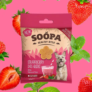 Soopa Healthy Bites Strawberry Dog-Quiri – natuurlijke, graanvrije en hypoallergene minibites, gezonde beloningssnoepjes voor honden