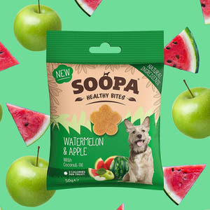 Soopa Healthy Bites Watermeloen & Appel – natuurlijke, graanvrije en hypoallergene minibites, gezonde beloningssnoepjes voor honden