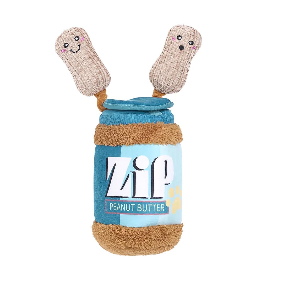 ZippyPaws Bungee Burrow interactief hondenspeelgoed en intelligentiespel – pindakaas pot met elastisch bungeekoord & Peanut Miniz knuffels met piepers