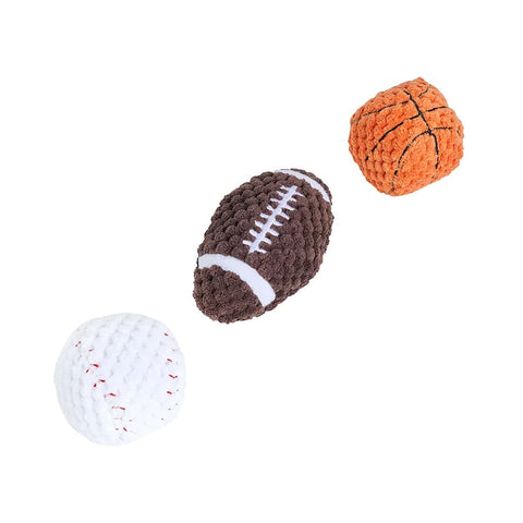 ZippyPaws SportsBallz Miniz – set van 3 pluche hondenspeeltjes met pieper (basketbal, American football en honkbal)