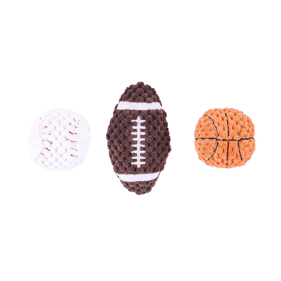 ZippyPaws SportsBallz Miniz – set van 3 pluche hondenspeeltjes met pieper (basketbal, American football en honkbal)