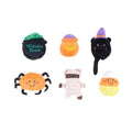 ZippyPaws Miniz 6-Pack Halloween Haunts – set van 6 pluche hondenspeeltjes met pieper (heksenketel, spin, trick or treat-mandje, candy corn-snoepje, mummiebeer en heksenkat)
