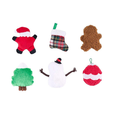 ZippyPaws Miniz 6-Pack Holiday Cheer – set van 6 pluche hondenspeeltjes met pieper (kerstman, kerstsok, peperkoekmannetje, kerstboom, sneeuwpop en kerstbal)