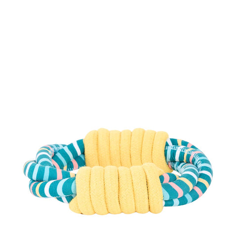 ZippyPaws Razzle Rope Ring – rond hondenspeeltje van kleurrijk touw met felgele accenten en een opvallende zigzagprint, geschikt voor trekspelletjes, apporteren en solo vermaak