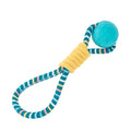 ZippyPaws Razzle Rope Tugger – vrolijk gekleurd hondenspeeltje in de vorm van een speeltouw met een lusvormig handvat en een stevige blauwe rubberen bal in het midden, geschikt voor trekspelletjes en apporteren
