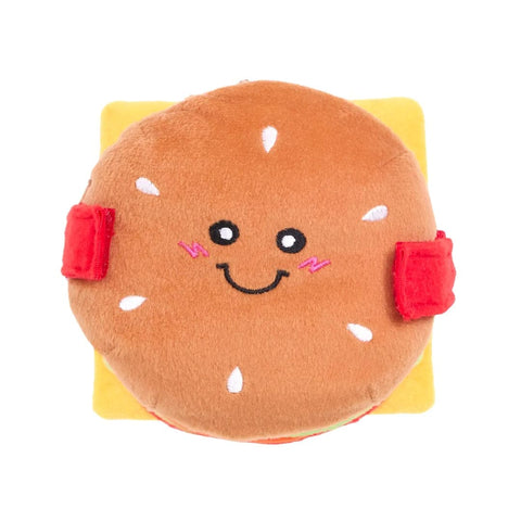 ZippyPaws Snufflerz Stacks Cheeseburger – bovenaanzicht van interactief snuffelspeelgoed en intelligentespeelgoed voor honden met meerdere verstoplaagjes