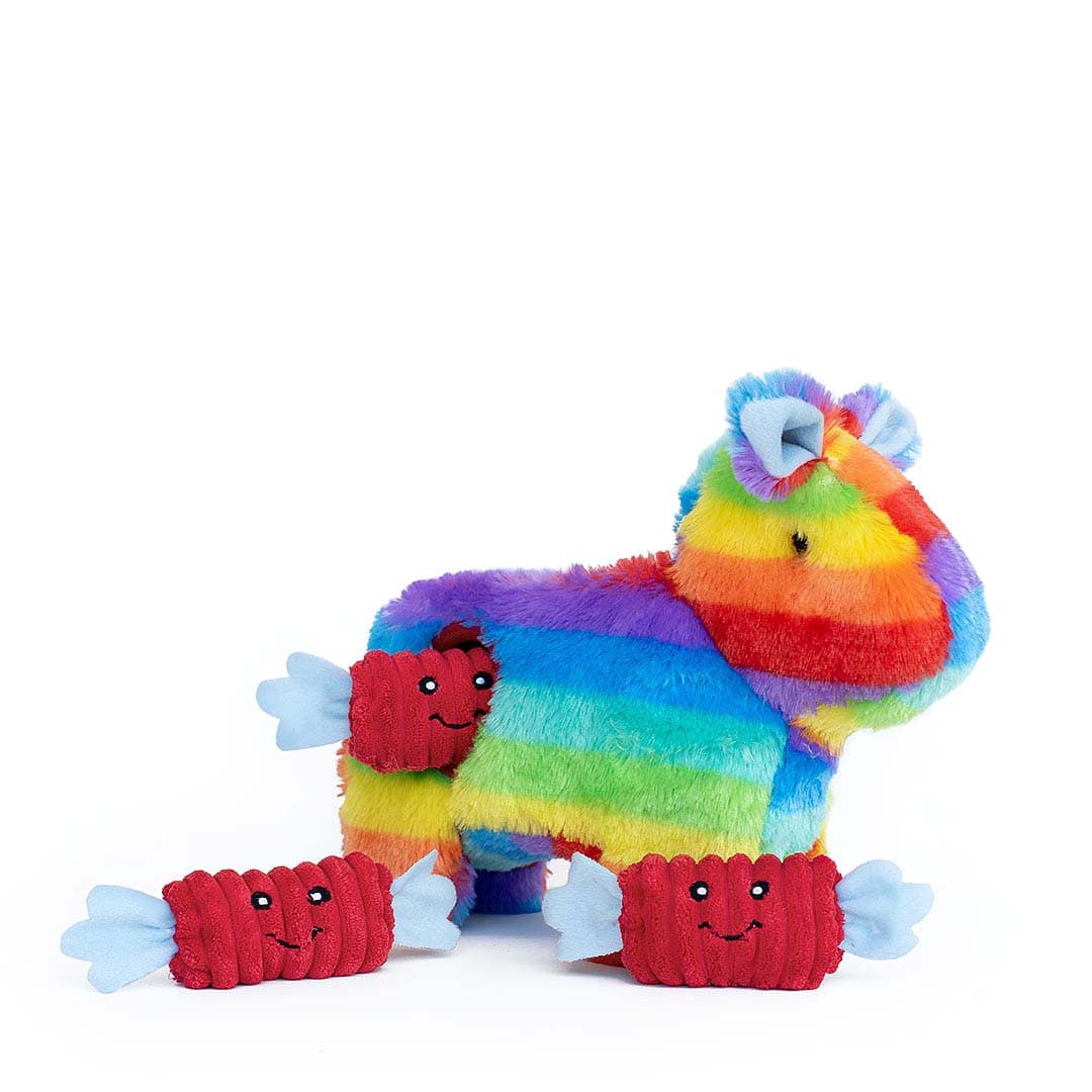 ZippyPaws Zippy Burrow Piñata – interactief snuffel- en verstopspeelgoed voor honden, pluche piñata met drie losse, piepende rode snoepjes