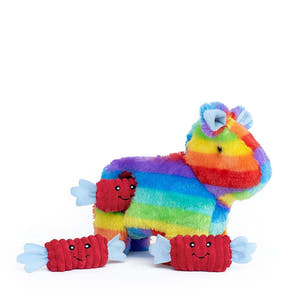 ZippyPaws Zippy Burrow Piñata – interactief snuffel- en verstopspeelgoed voor honden, pluche piñata met drie losse, piepende rode snoepjes