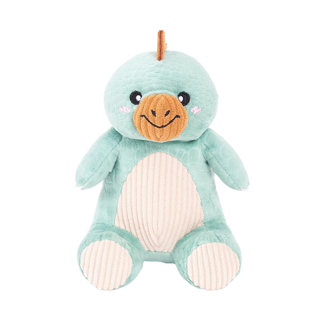 ecoZippy Dinoz Stegosaurus hondenspeeltje – pluche dino met corduroy buik, pieper en knisperstaart