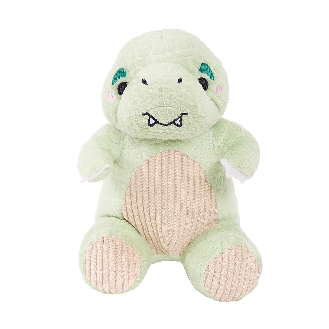ecoZippy Dinoz T-Rex hondenspeeltje – pluche dino met corduroy buik, pieper en knisperstaart