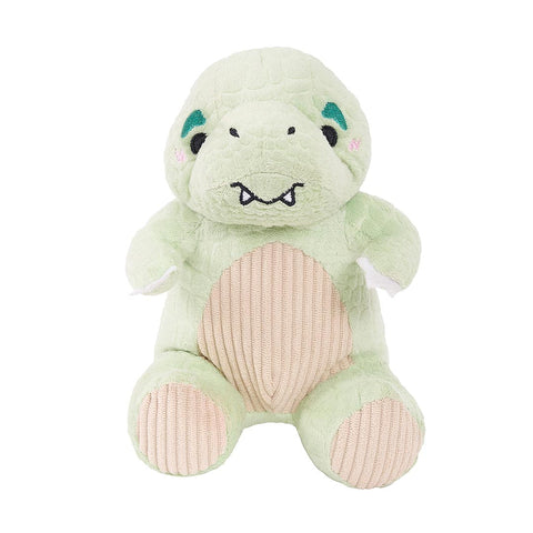 ecoZippy Dinoz T-Rex hondenspeeltje – pluche dino met corduroy buik, pieper en knisperstaart