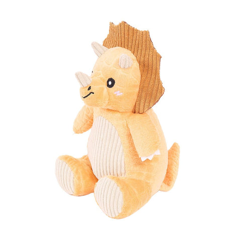 ecoZippy Dinoz Triceratops duurzaam hondenspeeltje – pluche dinosaurus met corduroy details en lange staart