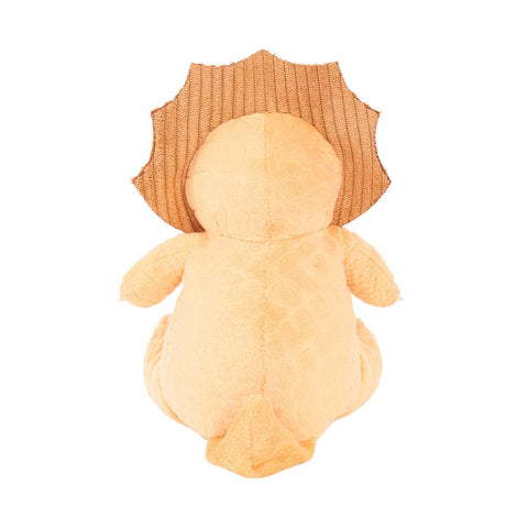 ecoZippy Dinoz Triceratops hondenspeeltje – achterkant van de pluche dinosaurus met knisperstaart