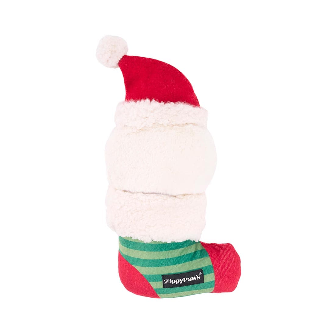 ecoZippy Holiday Stocking Santa duurzaam hondenspeelgoed – achterkant van pluche kerstsok met kerstman design