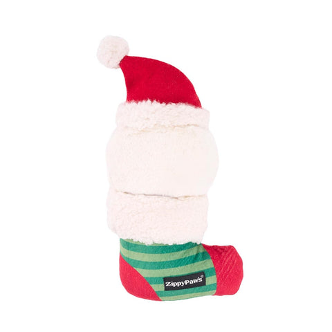 ecoZippy Holiday Stocking Santa duurzaam hondenspeelgoed – achterkant van pluche kerstsok met kerstman design
