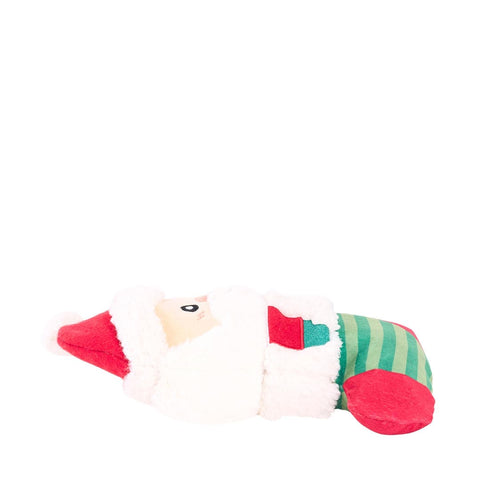 ecoZippy Holiday Stocking Santa hondenspeeltje kerst – liggend pluche kerstman met pieper en knispermateriaal in de sok