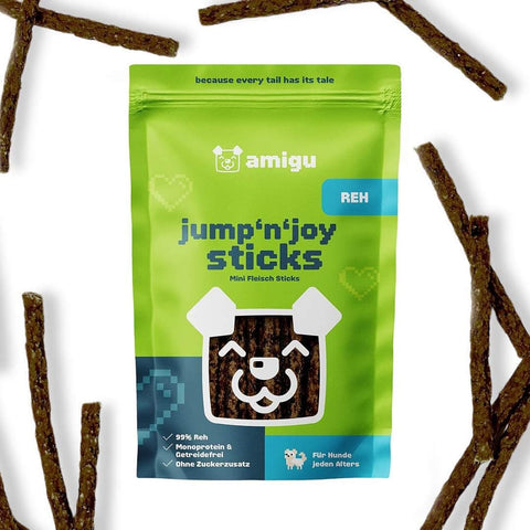 amigu Jump'n'Joy Vleessticks - Hert - Puppy Village.nl